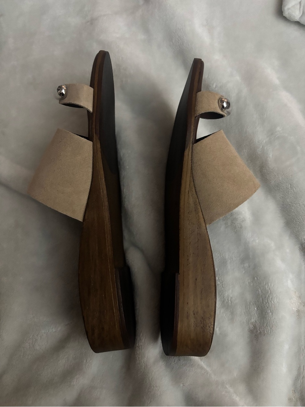 Dolce Vita Beige Suede Slide Sandals with Silver Accent - Picture 3 of 8